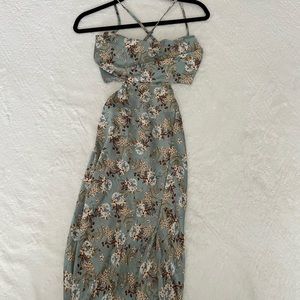 Blue satin floral maxi dress